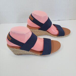 Tommy Bahamas Women Elastic Sakura Wedge Blue Tan  Sandal Size 9.5